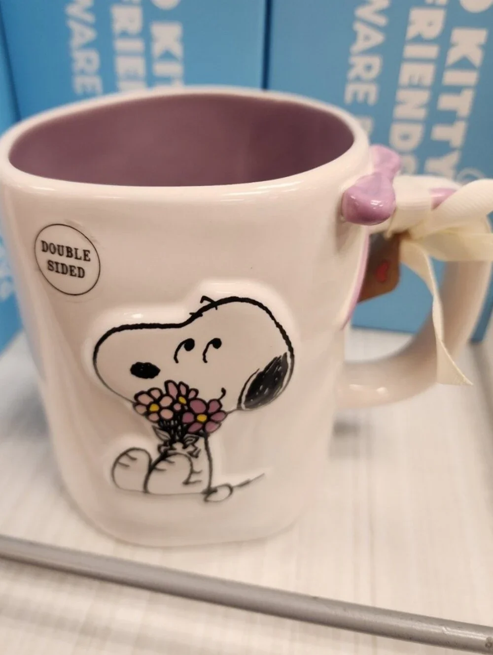 Rae Dunn Snoopy Pink Ceramic Mug with Bow